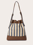 Striped woven bucket bag image number 2