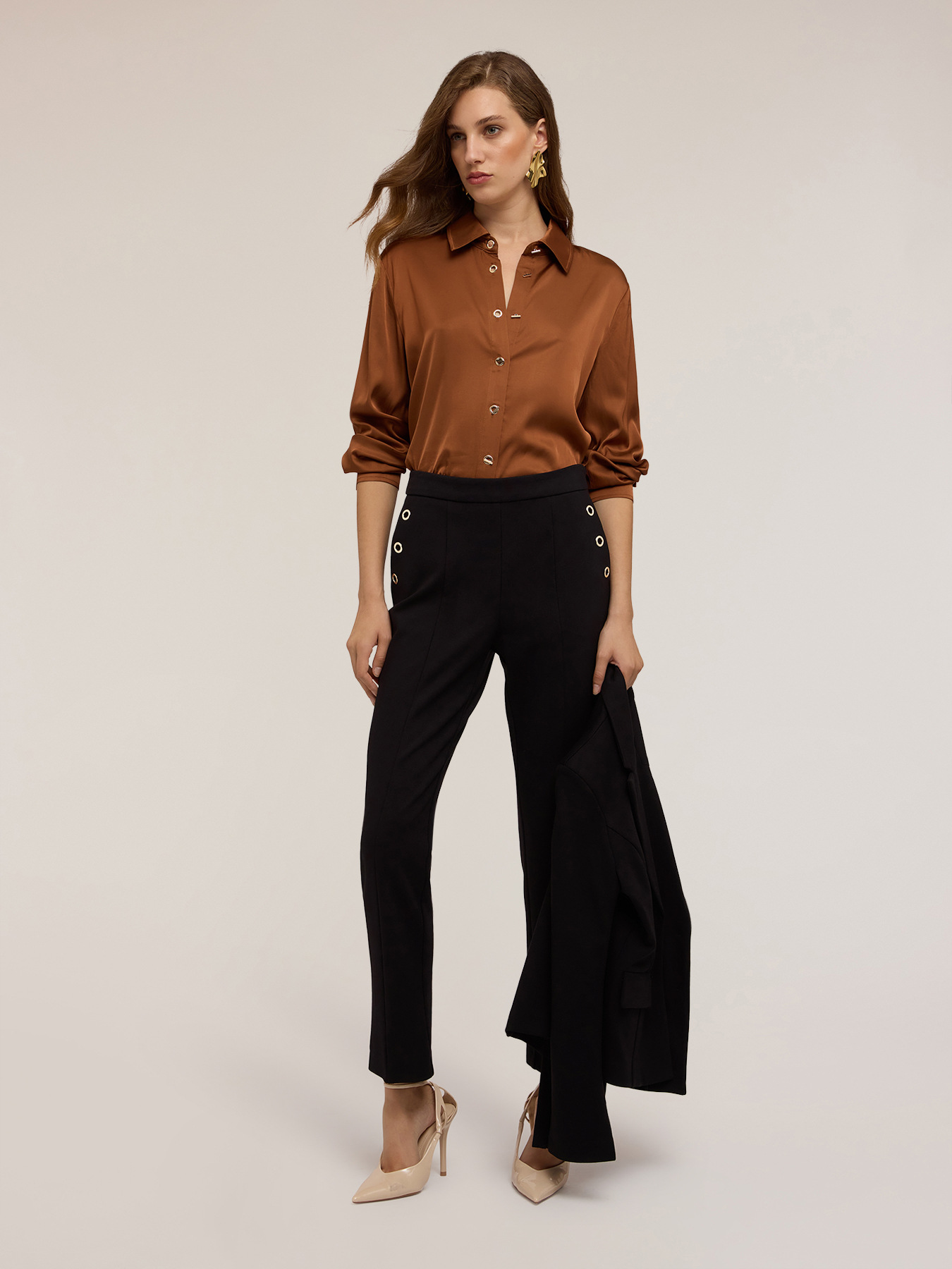 Satin shirt with eyelets image number 2