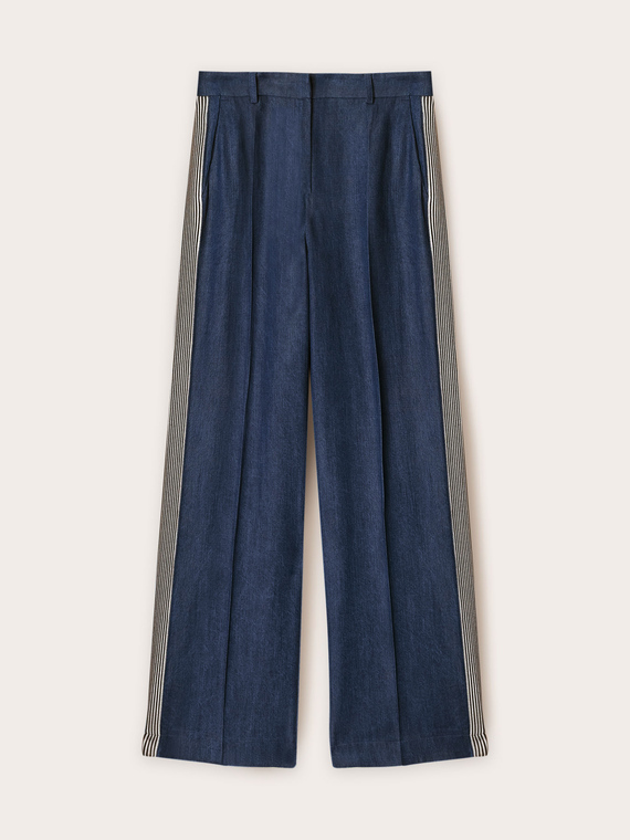 Palazzo-Hose mit Denim-Effekt und Seitenstreifen