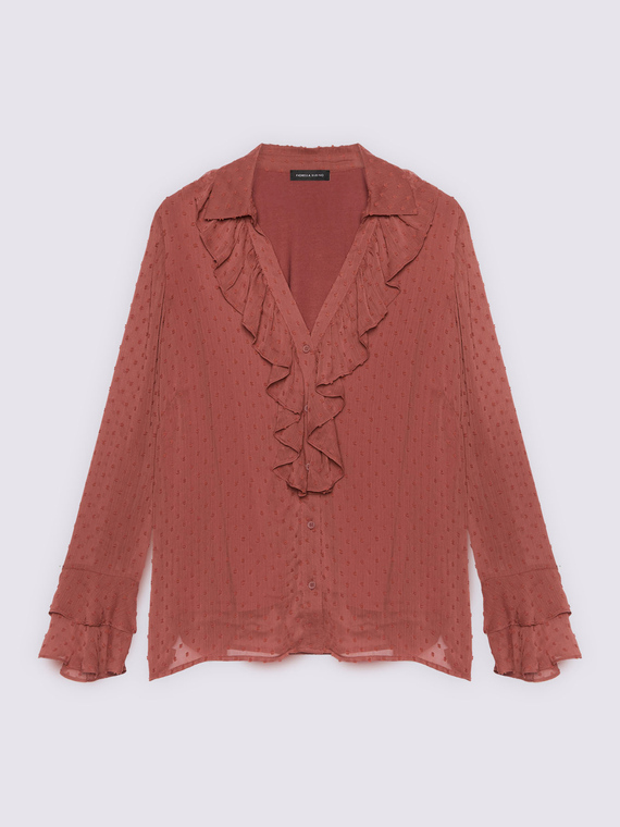 Blusa in tessuto plumetis con ruches