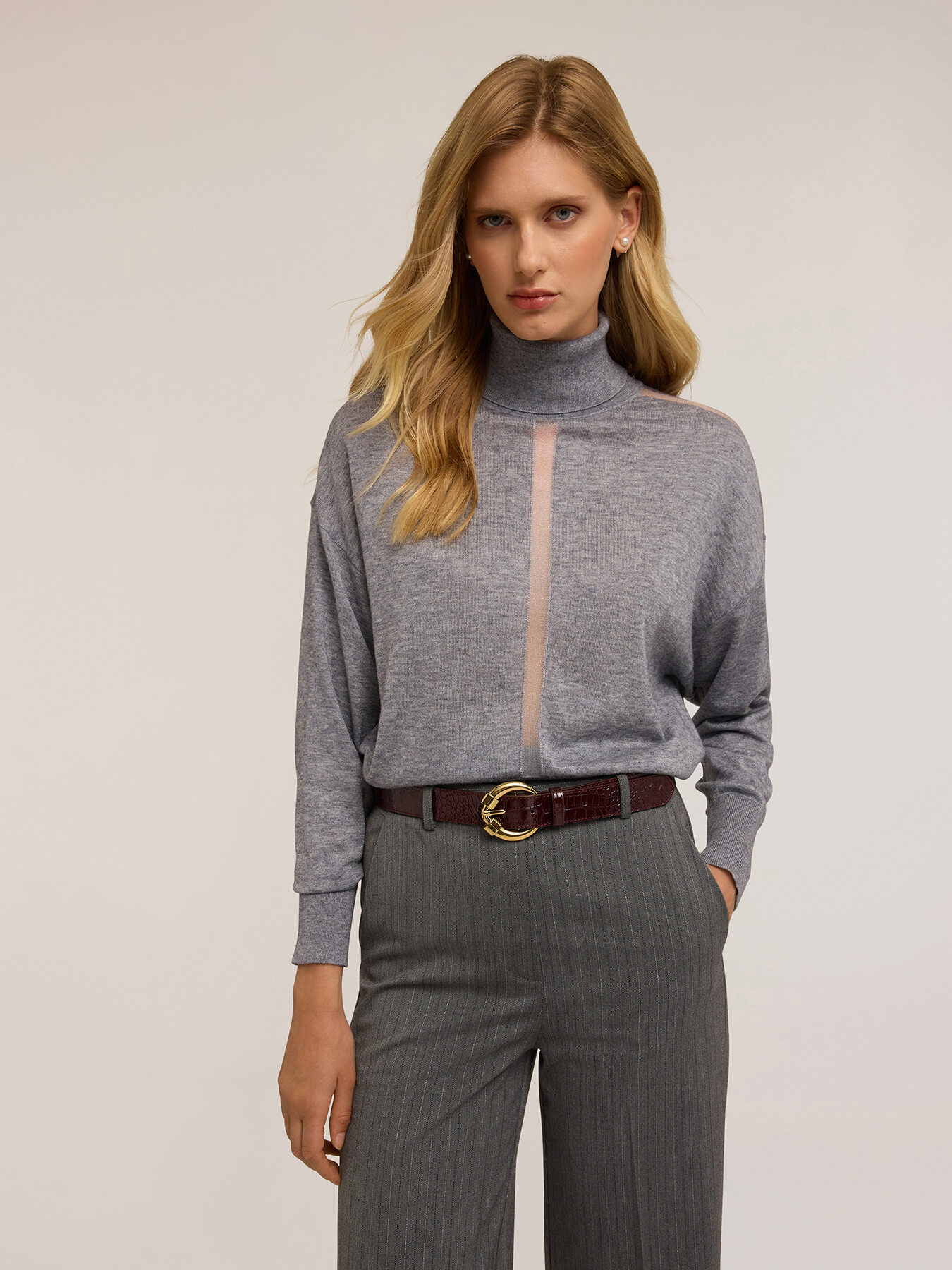 Maglia dolcevita con inserto trasparente image number 2