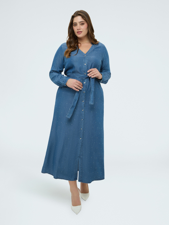 Vestido POWER en denim con destellos de luz