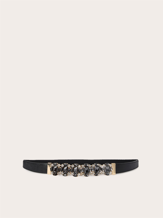 Elastic belt with jewel buckle