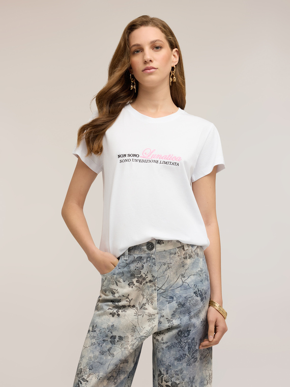 Tricou din jerseu cu inscripție brodată