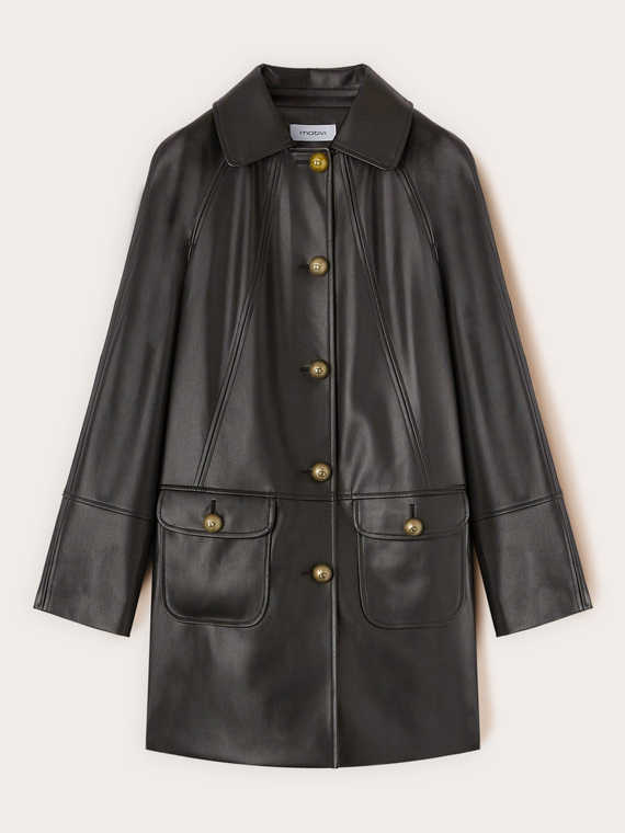 Lange Jacke aus beschichtetem Stoff