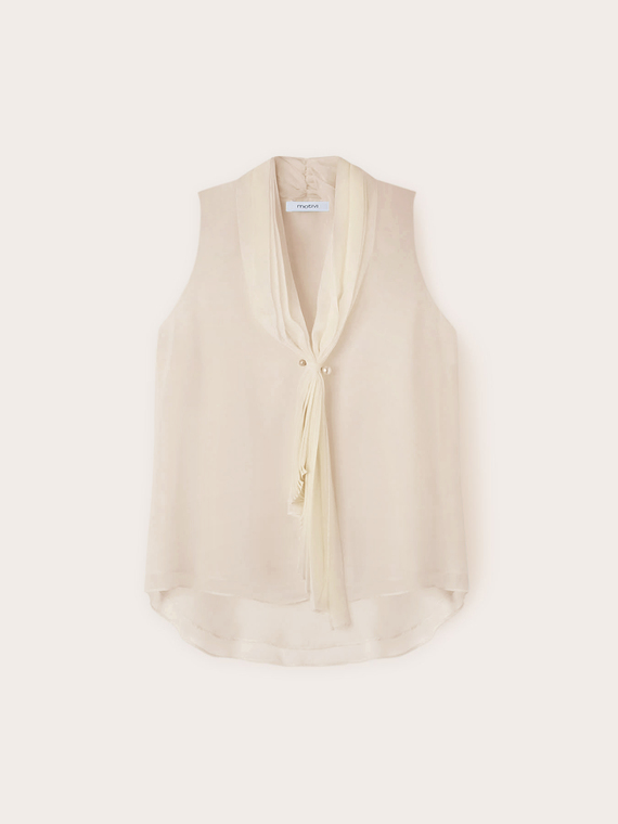 Blusa senza maniche con sciarpa plissé