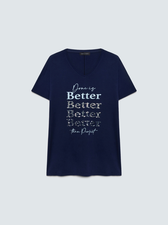 T-Shirt aus Viskose mit Schriftzug und Pailletten