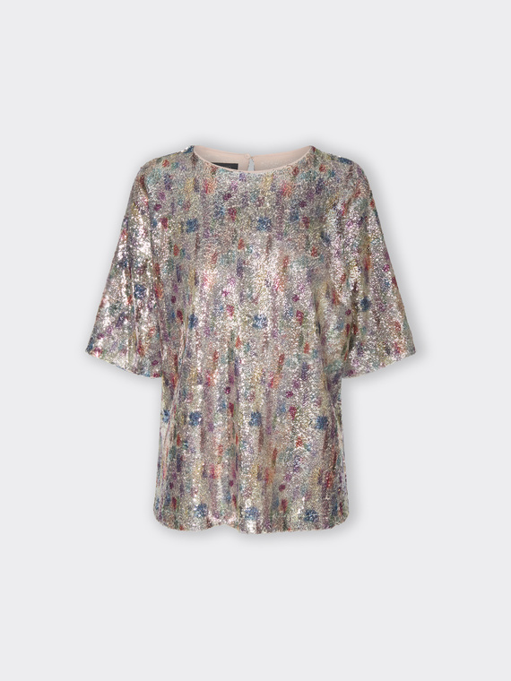 Blusa in tulle con paillettes