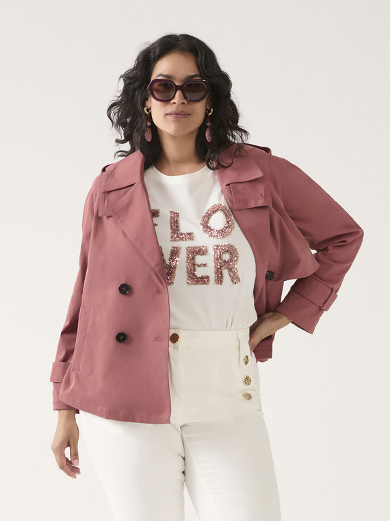 Kurzer zweireihiger Trenchcoat