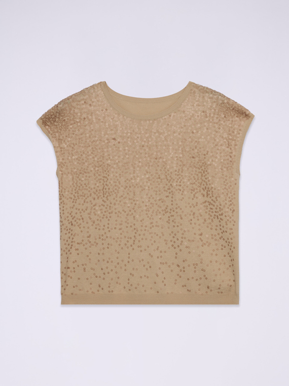 Short-sleeved shirt with sequin embroidery