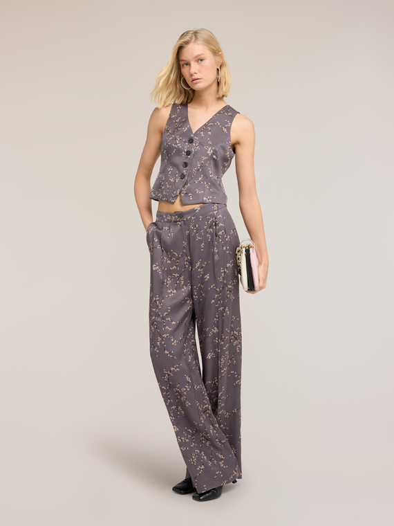 Pantaloni palazzo din twill de viscoză cu imprimeu floral