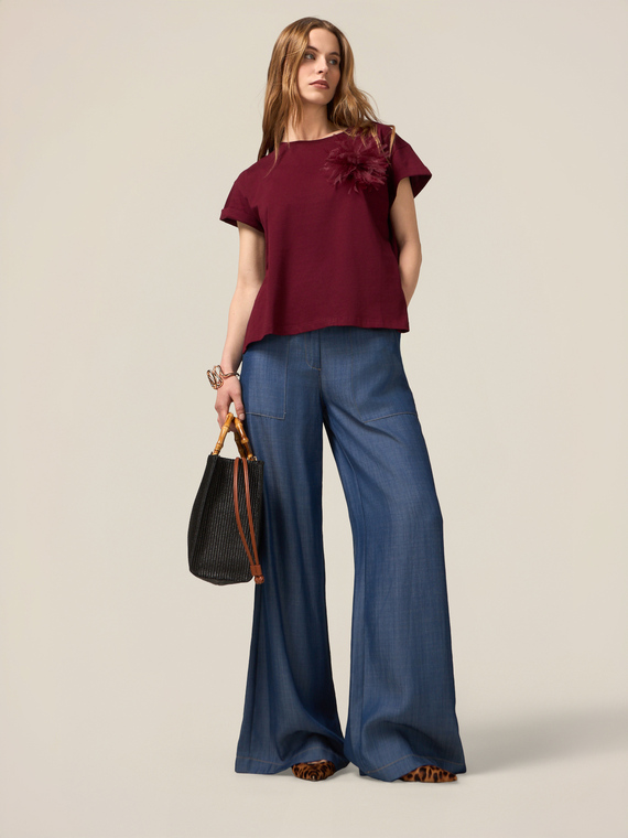 Wide-leg palazzo jeans in Tencel satin