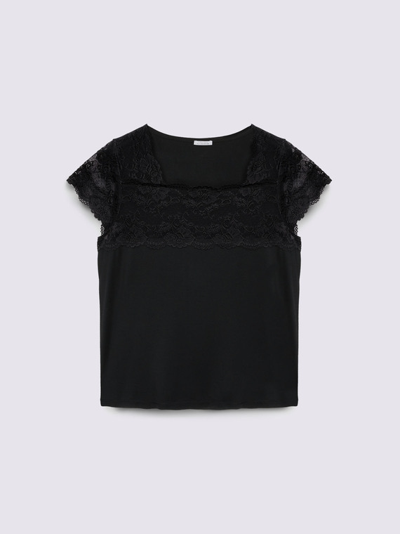 Jersey T-shirt with lace insert