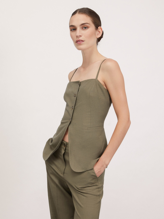 Linen blend top with buttons