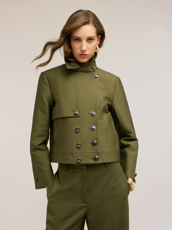 Double-breasted short trench coat in cotton blend