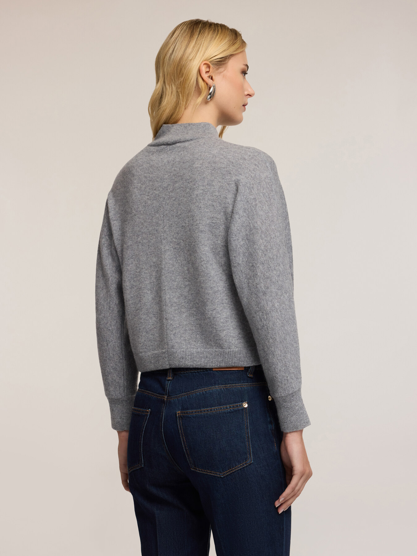 Crew neck cashmere sweater with openwork image number 1