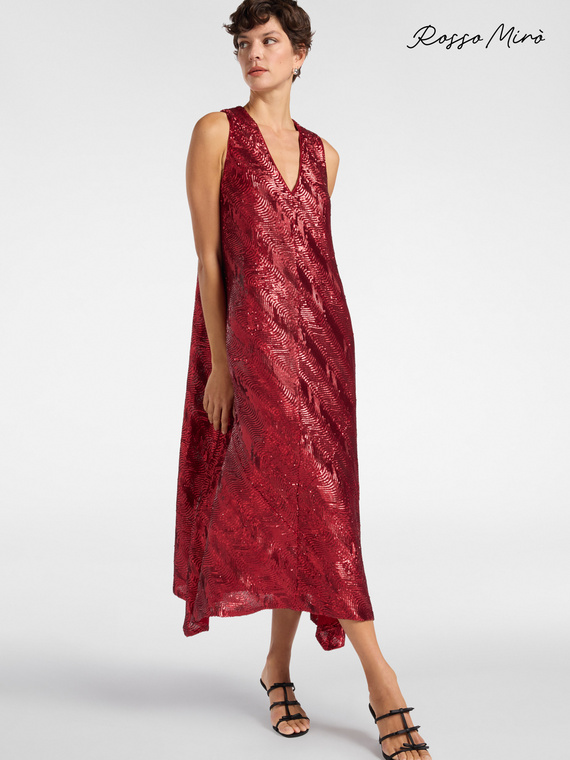 Abito lungo in paillettes ricamo onde