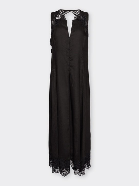 Langes Leinenkleid mit Spitze