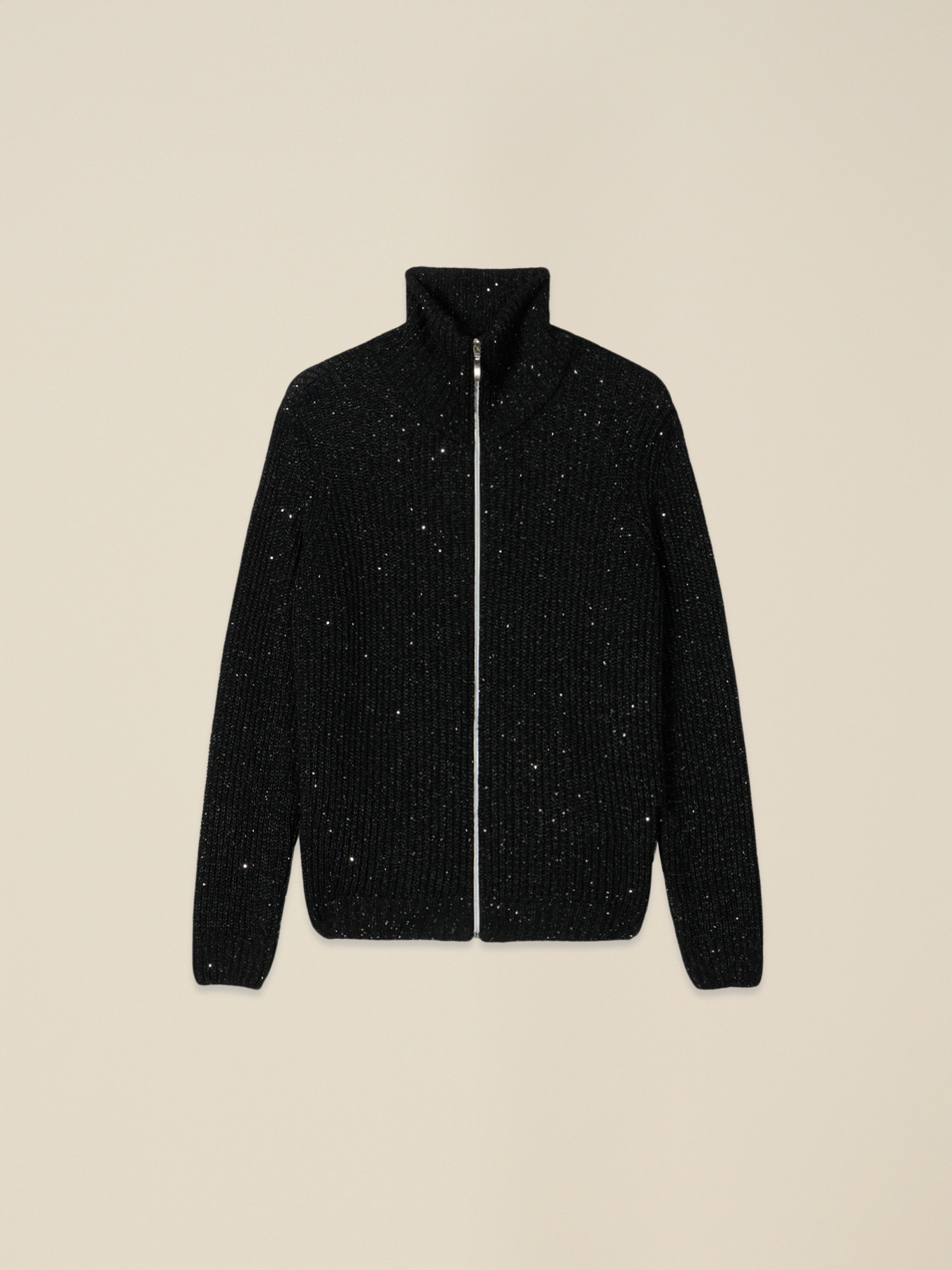 Cardigan con zip e micro paillettes image number 3