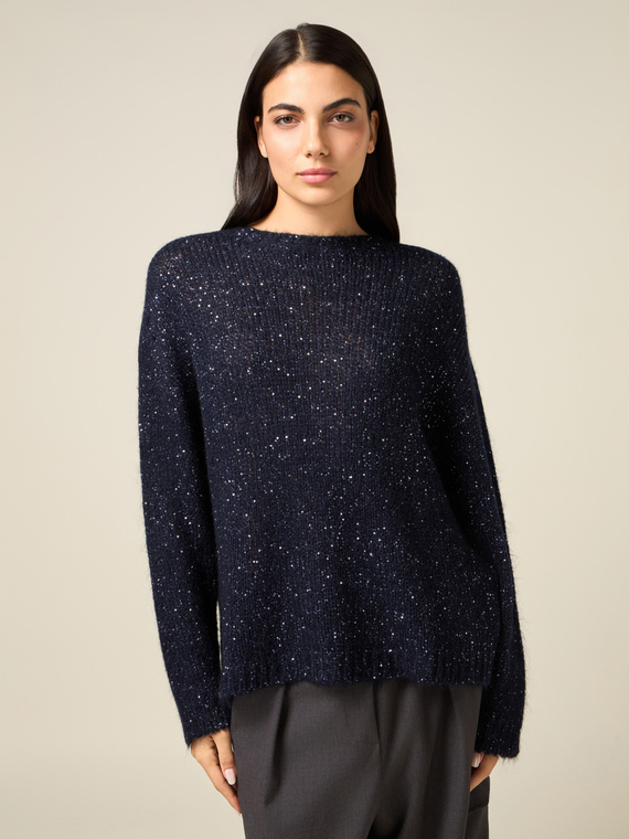Maglia misto mohair con micro paillettes