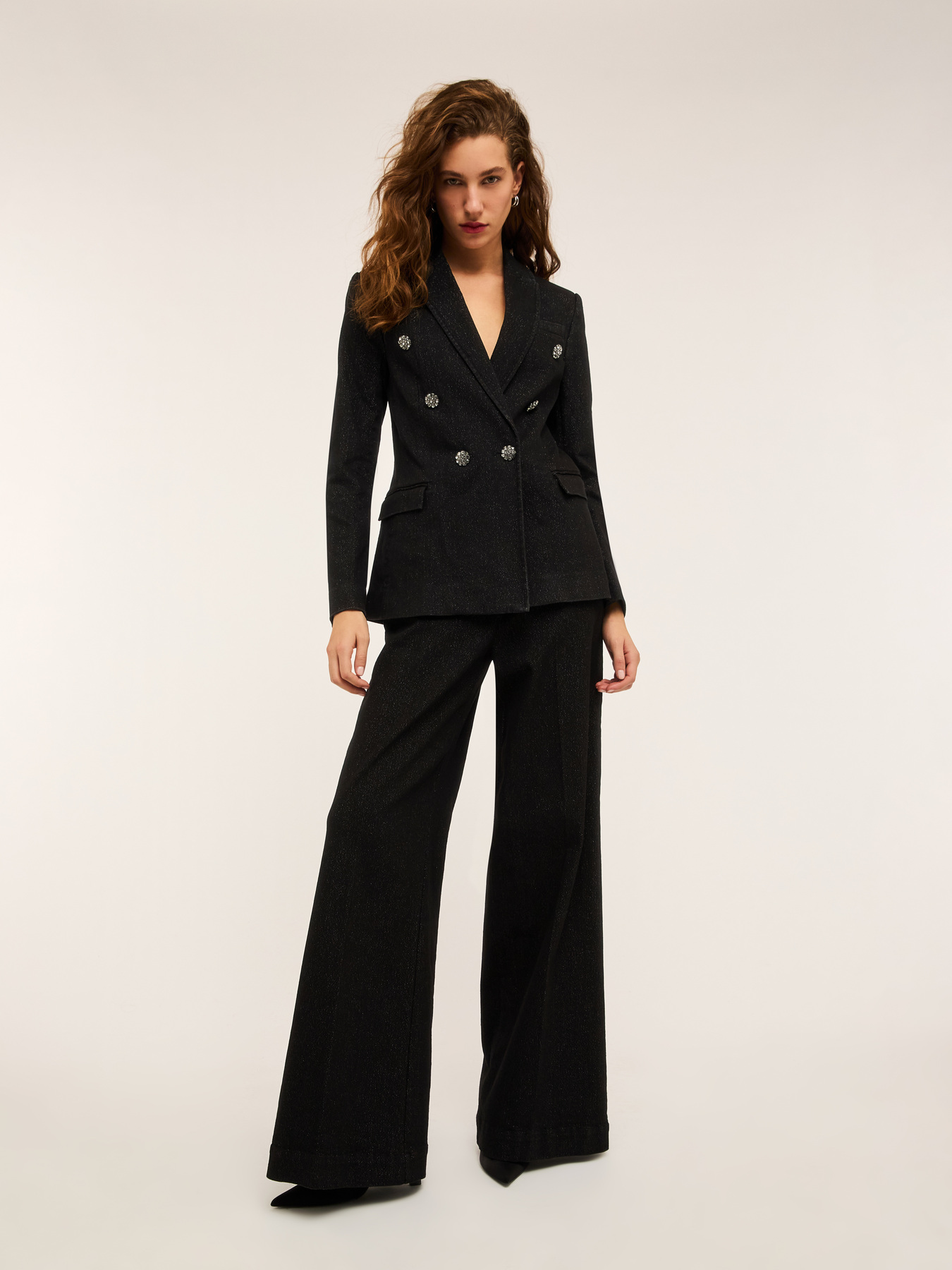 Double-breasted lurex denim blazer image number 2