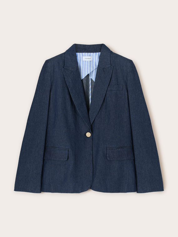 Blazer à simple boutonnage en denim mélangé lyocell