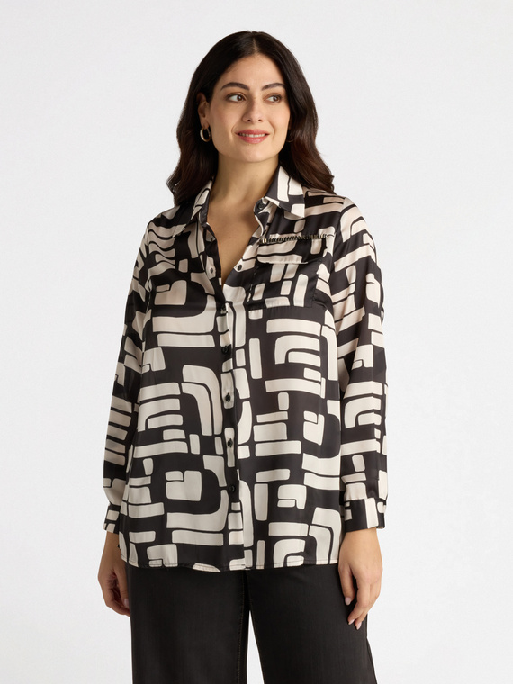 Hemdbluse mit optischem Druck Schwarz und Weiß