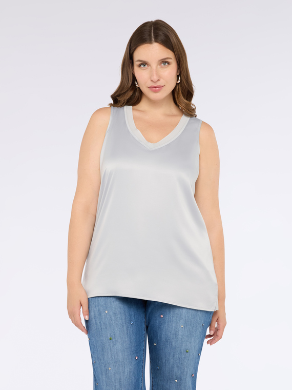 Top bimaterico con scollo a V