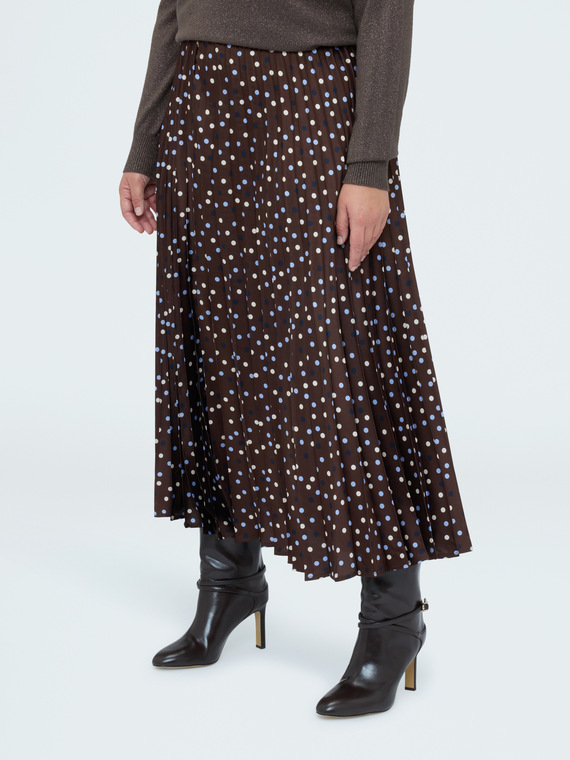 Long polka dot skirt in pleated satin