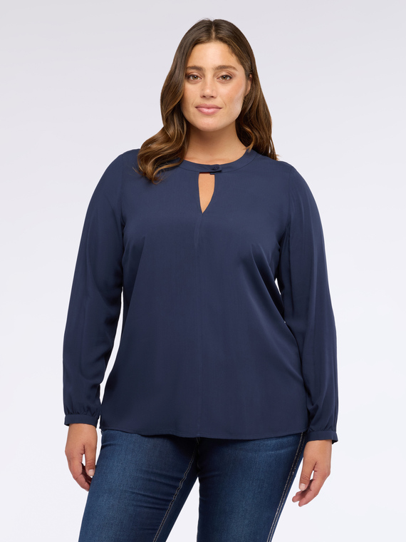 Viscose muslin blouse with teardrop neckline
