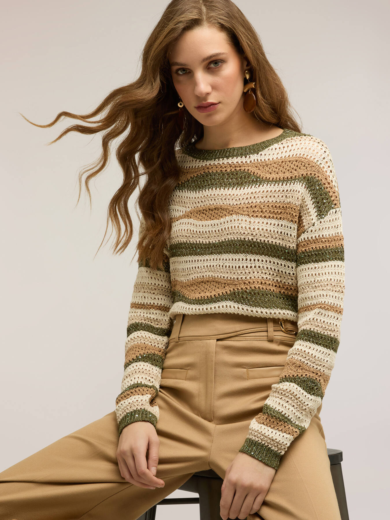 Striped openwork cropped sweater image number 0