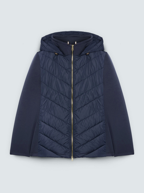 Zweifarbige Daunenjacke mit abnehmbarer Kapuze
