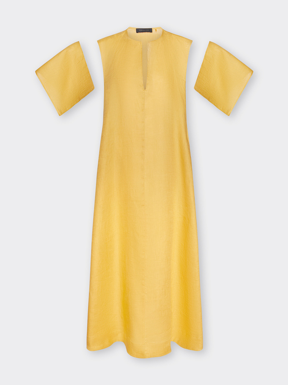 Langes Leinenkleid mit V-Ausschnitt