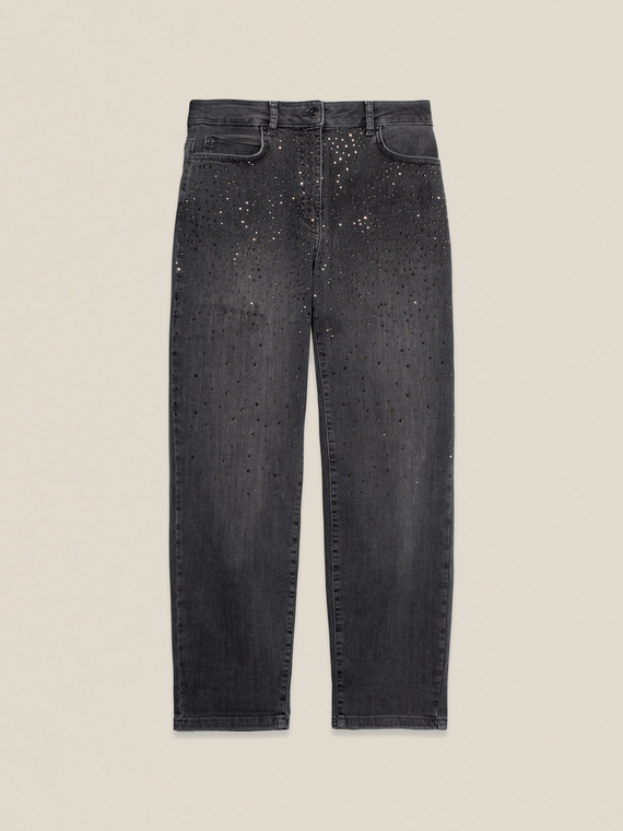 Regular jeans with rhinestone applications