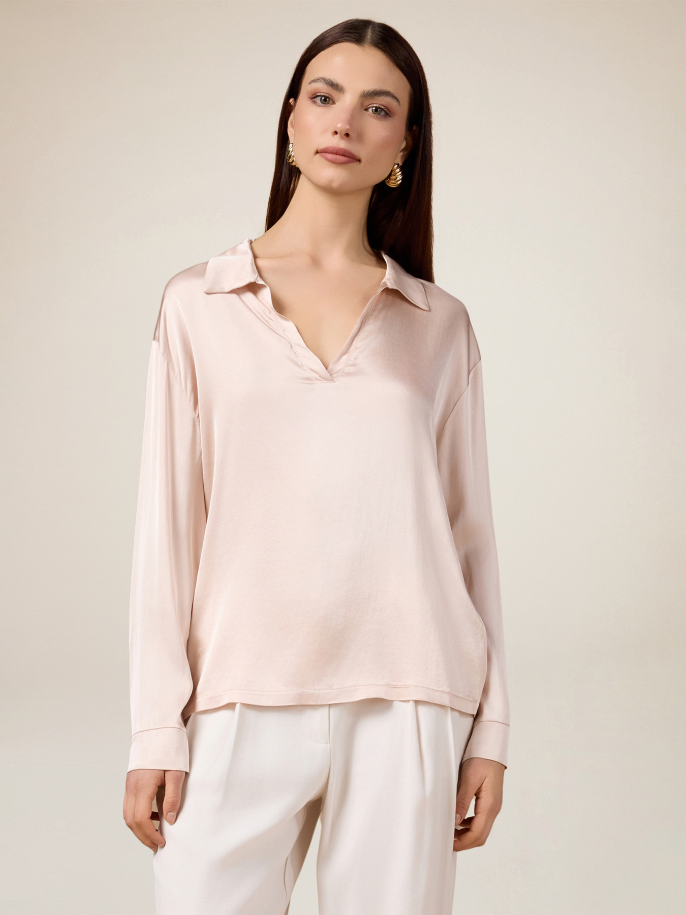 Satin blouse with V-neck image number 0