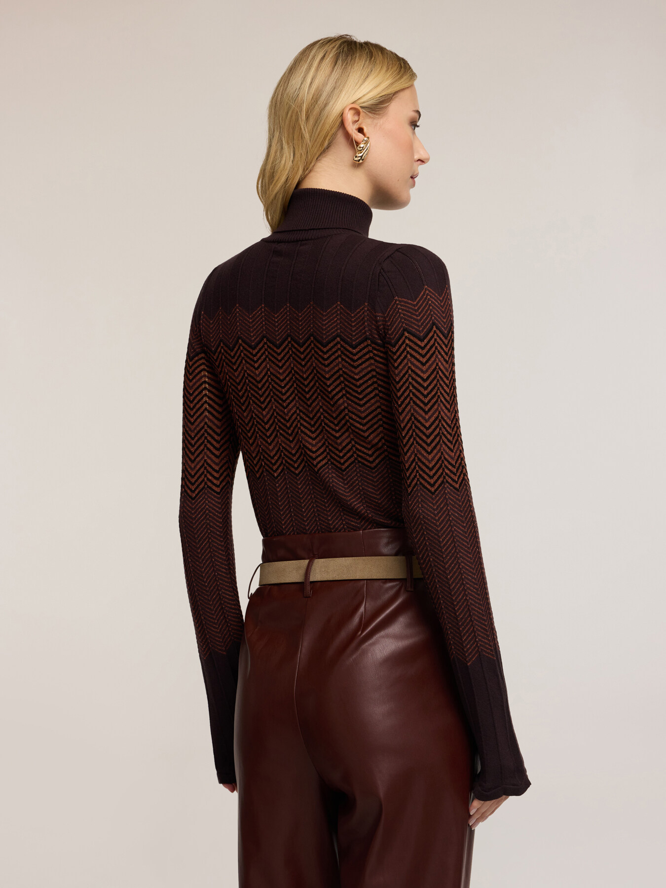 Ribbed turtleneck with chevron pattern image number 1
