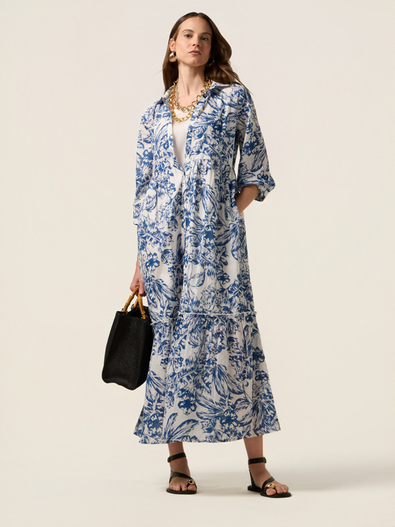 Vestito chemisier lungo in cotone fantasia