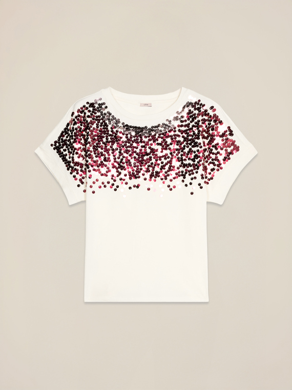 T-shirt in jersey con paillettes