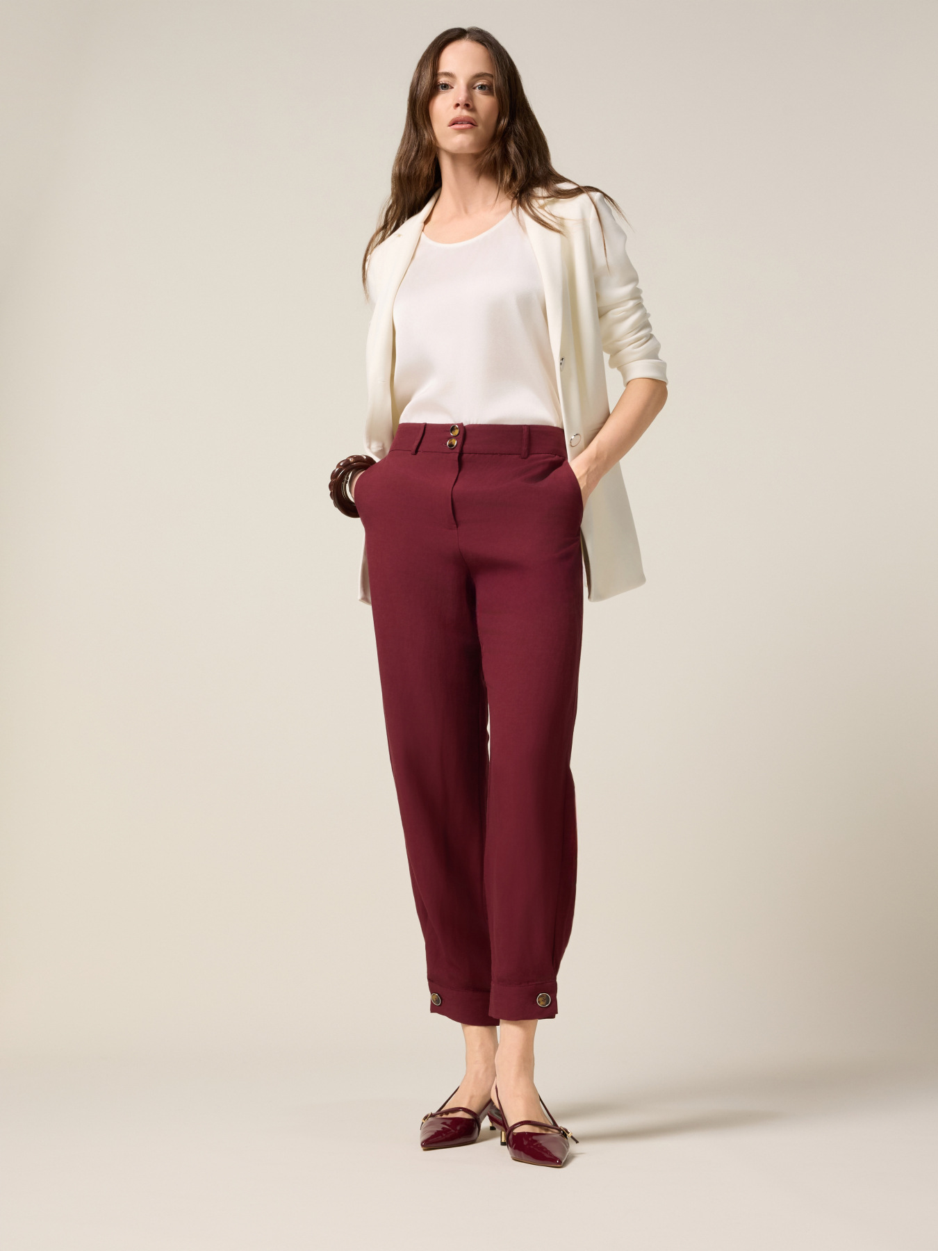 Pantaloni largi din in/vâscoză image number 0