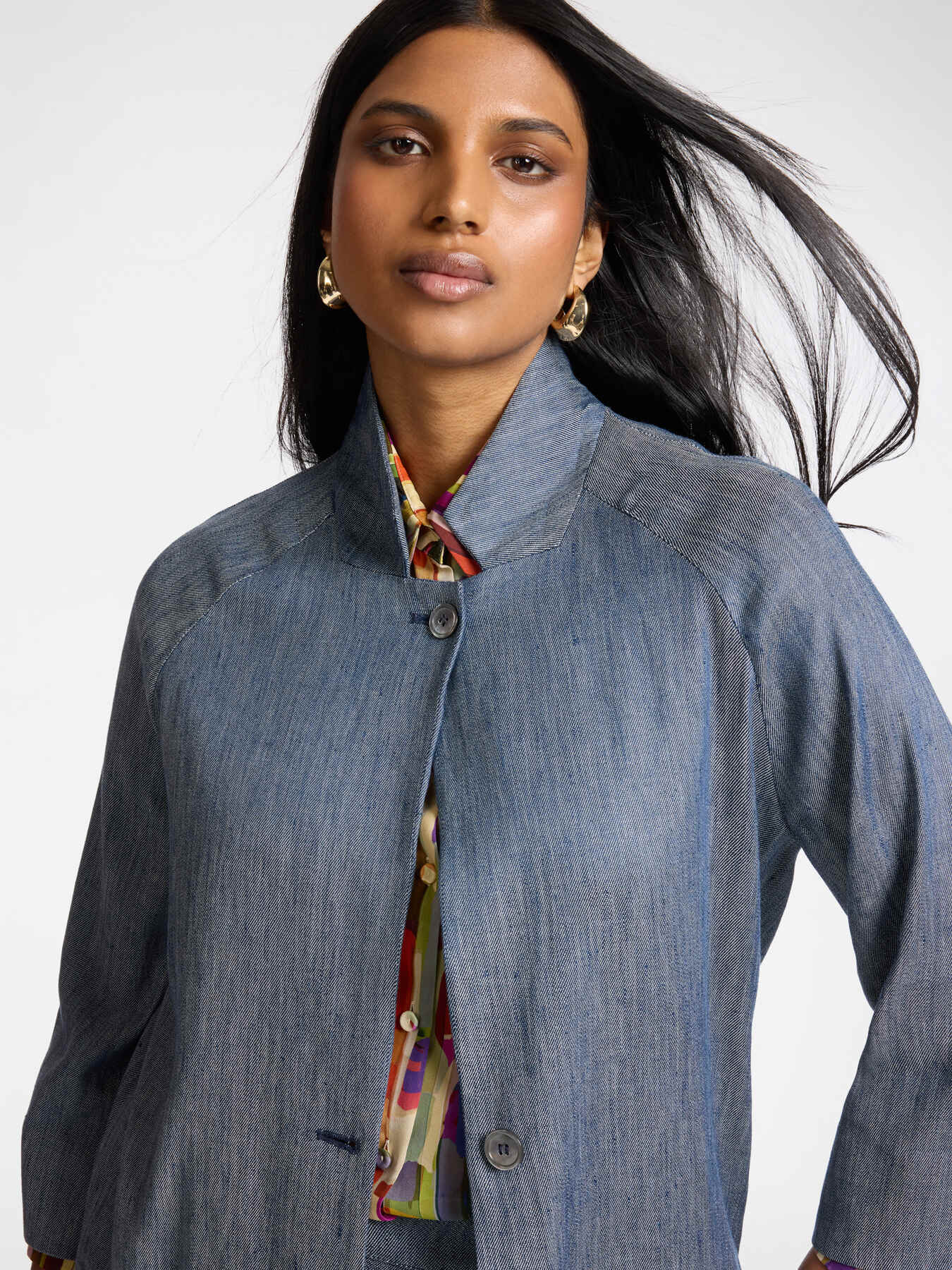 Giacca boxy in lino effetto denim image number 3