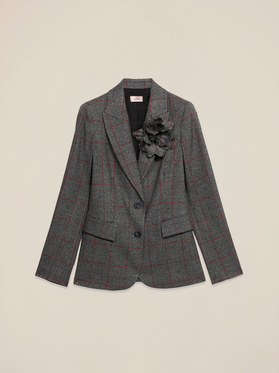 Checked blazer with pin