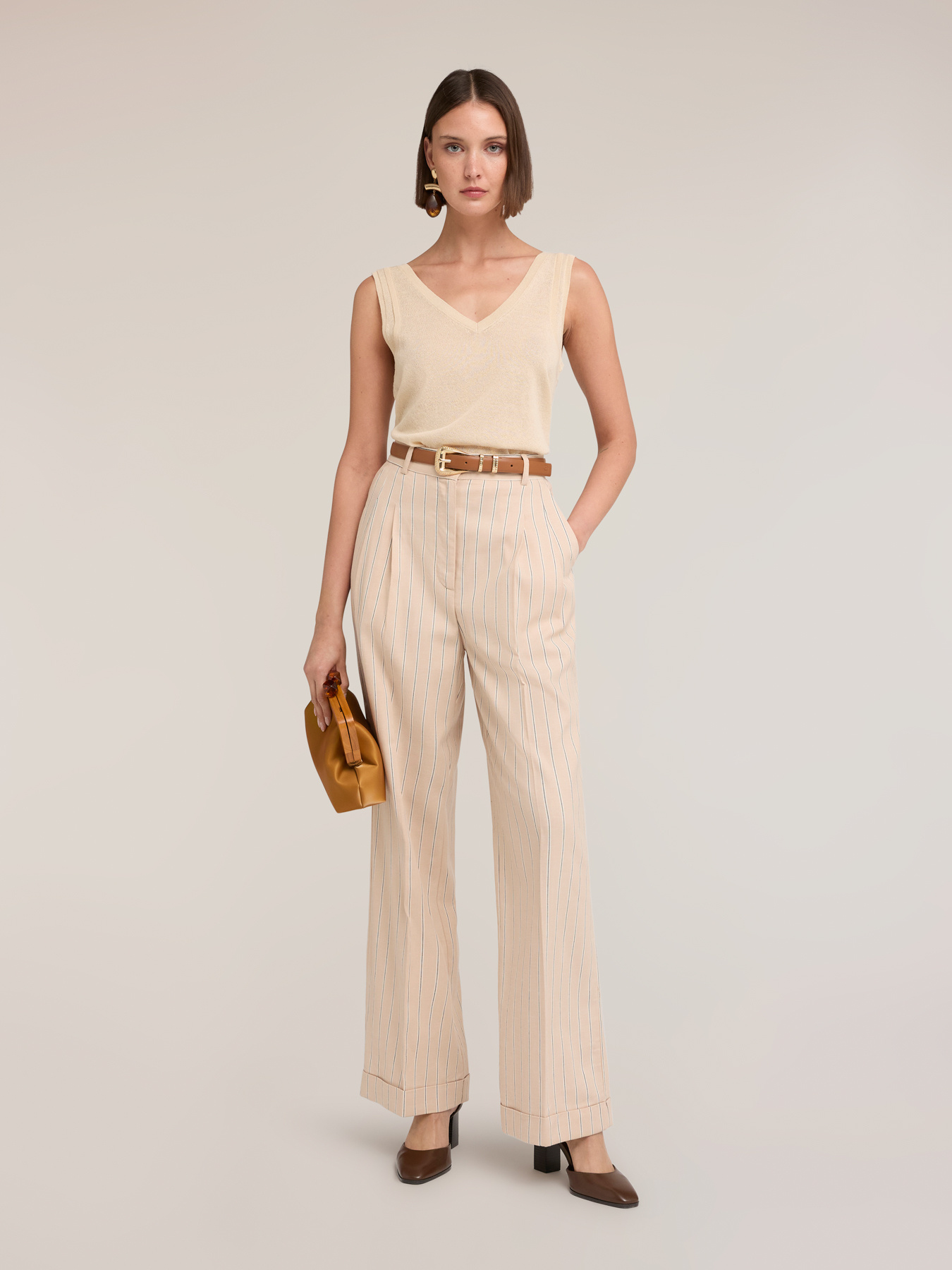 Striped linen blend palazzo pants image number 3