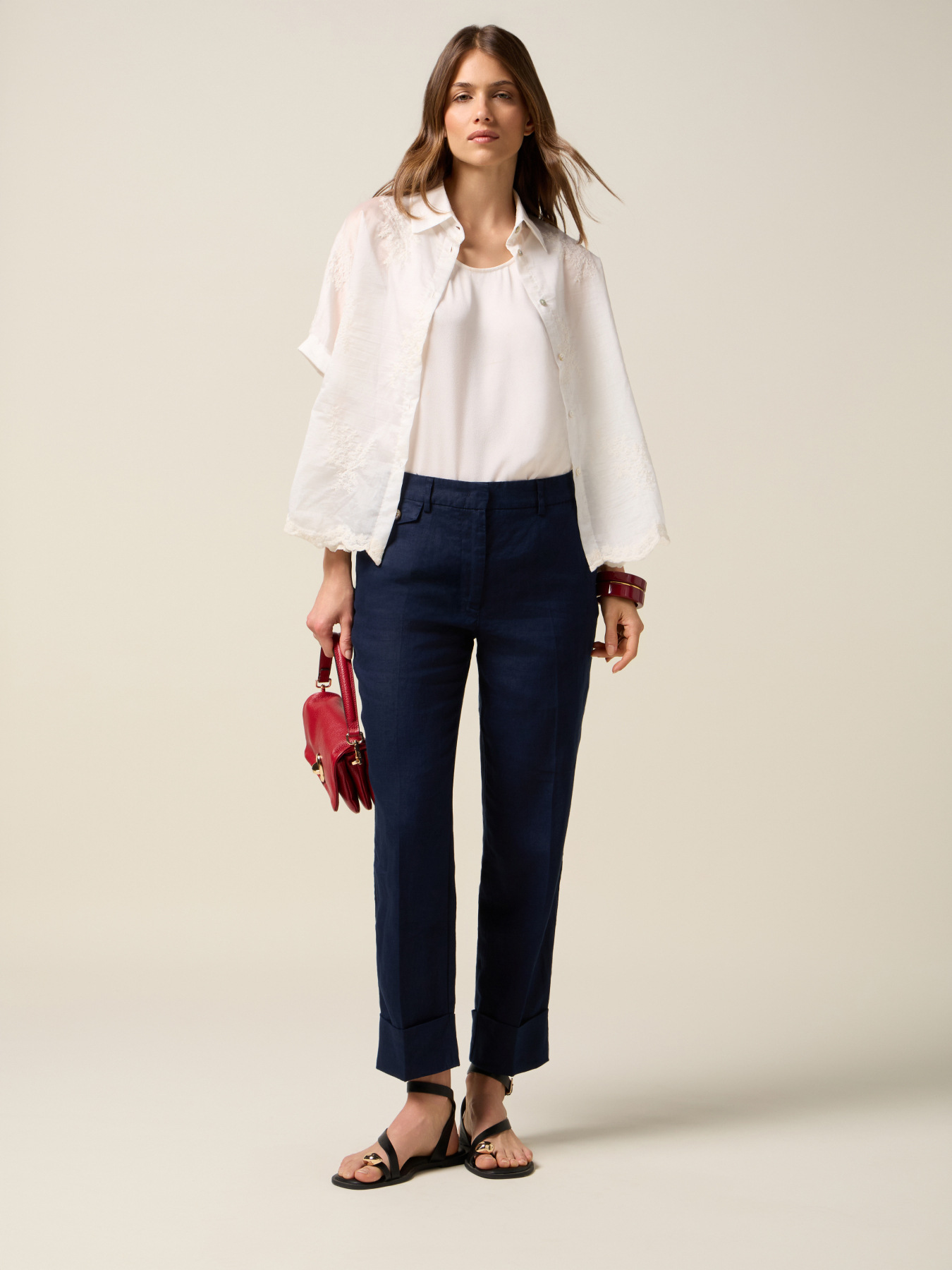 Chinos en lin avec revers image number 0