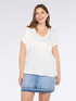 T-shirt bimaterica con scollo a V image number 2