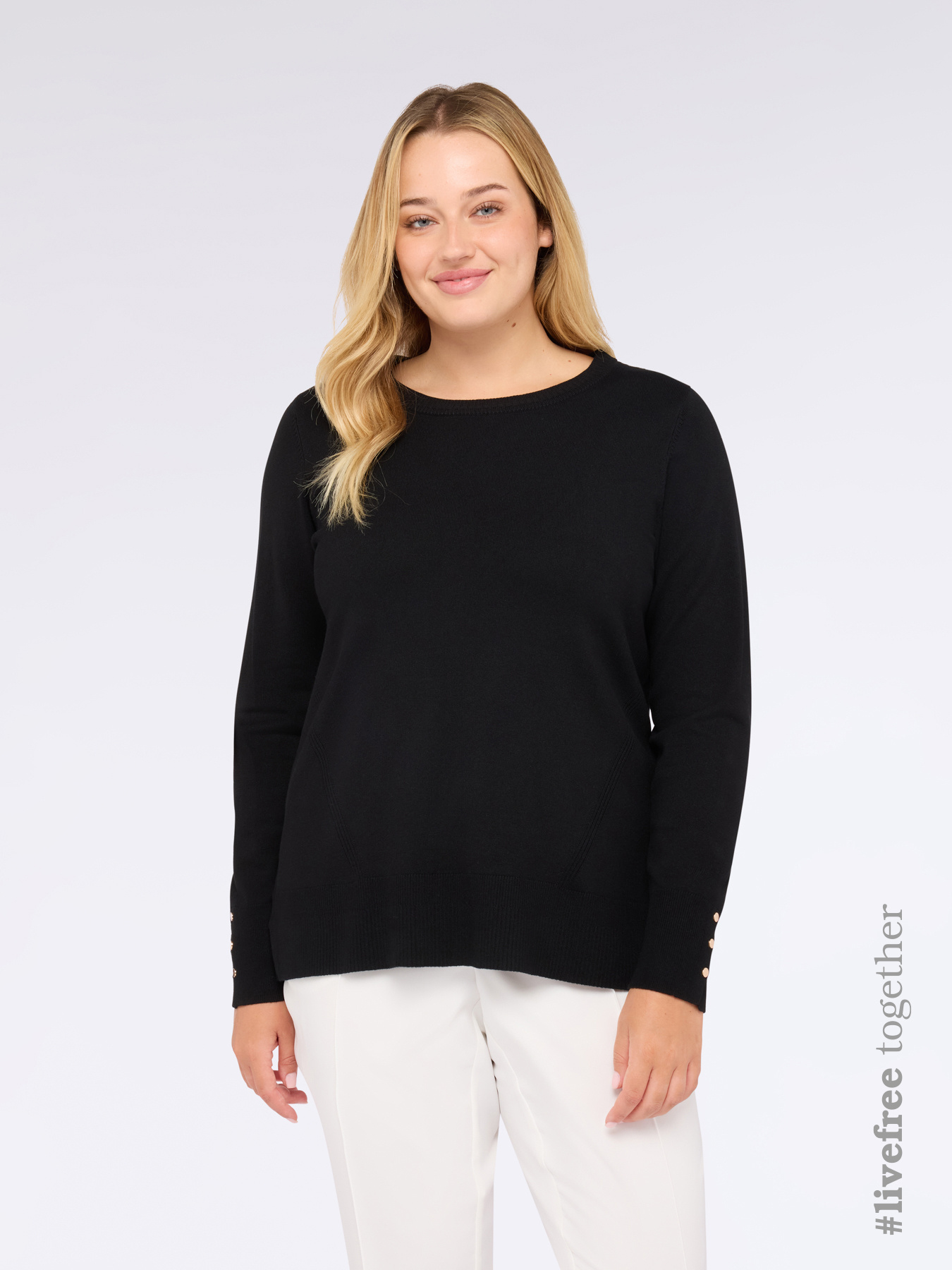 Pullover mit Rundhalsausschnitt und Kn&ouml;pfen an den Manschetten image number 0