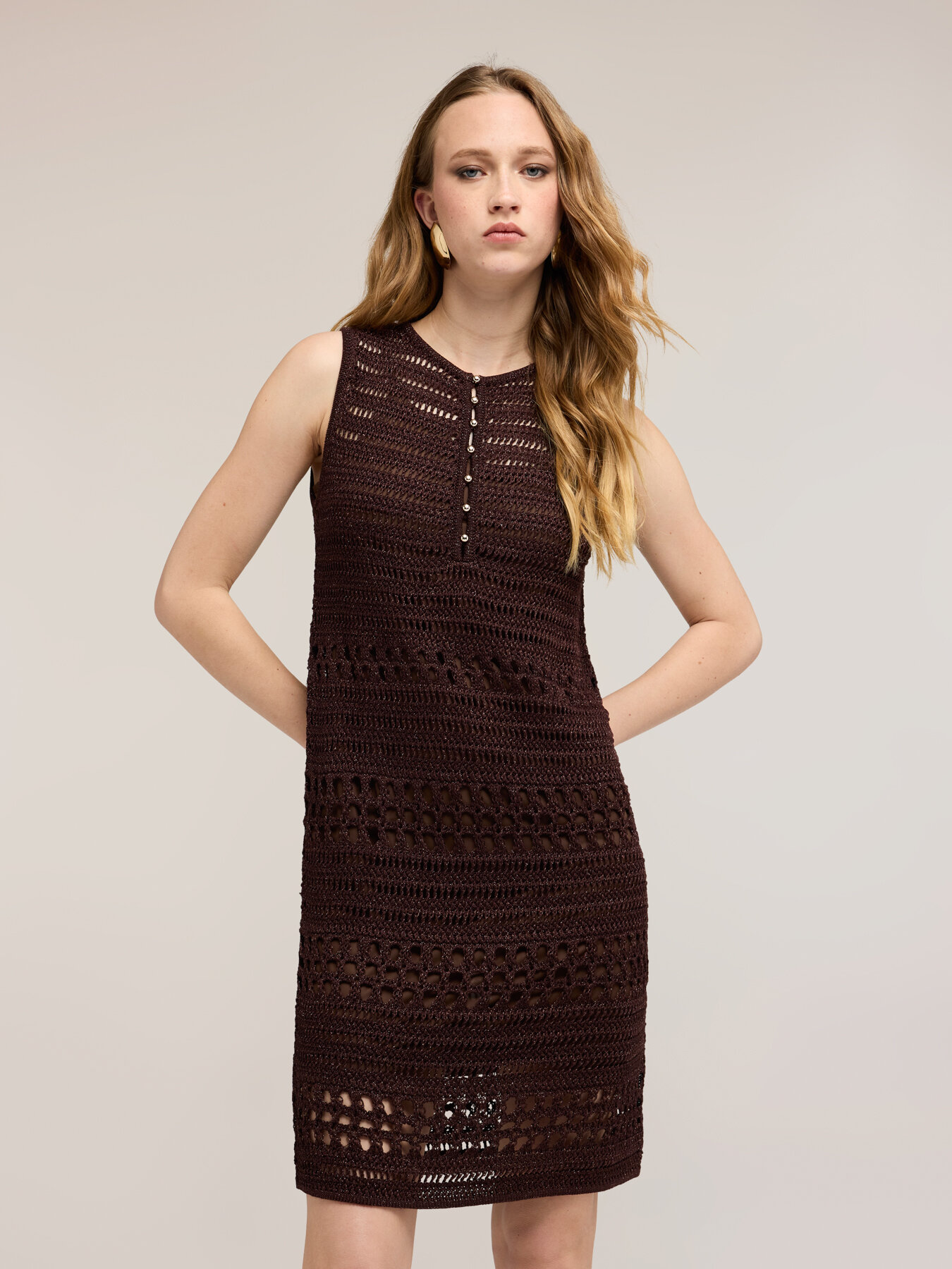 Crochet knit sheath dress image number 1