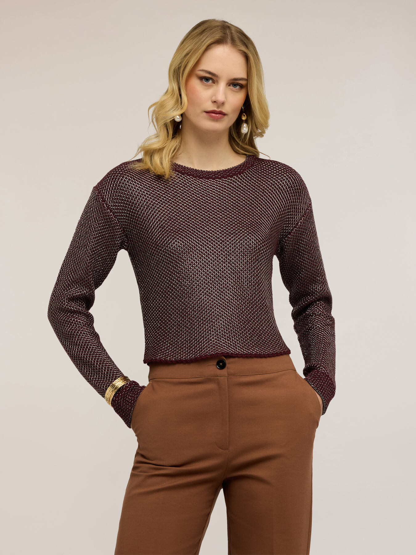 Lurex mesh knit top image number 0