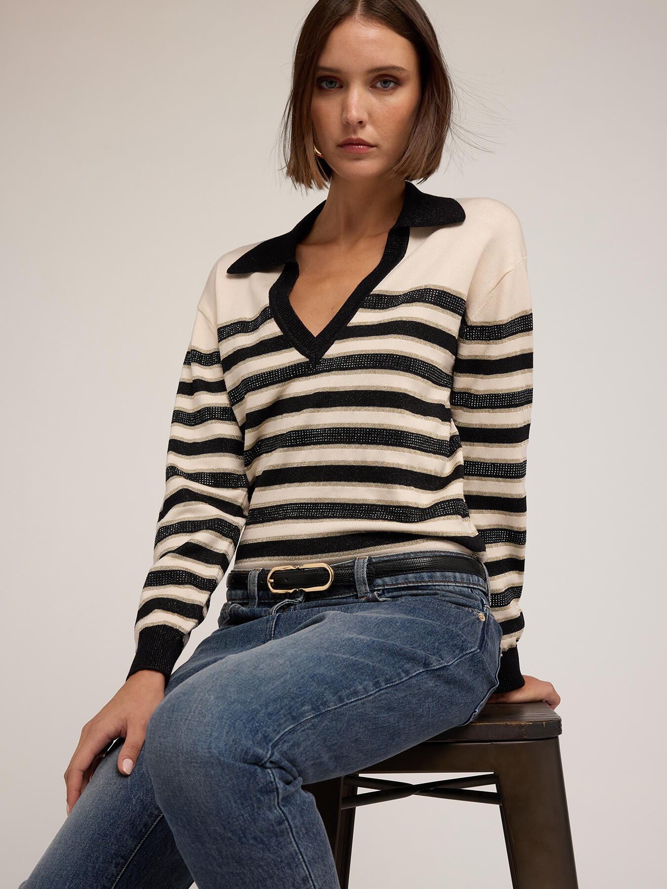 Maglia a righe lurex con strass image number 3