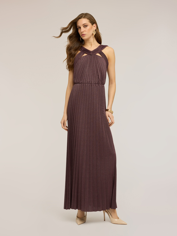 Long pleated dress in lurex jersey
