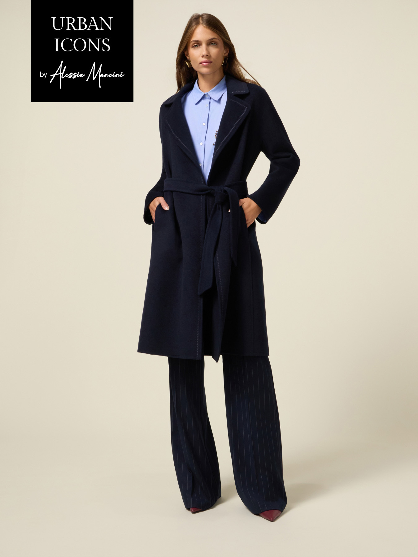 Cappotto lungo misto lana con cintura image number 0